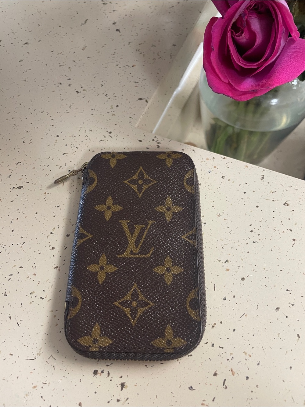 Authentic Louis Vuitton Brown & Gold Monogram Zipped Key Holder